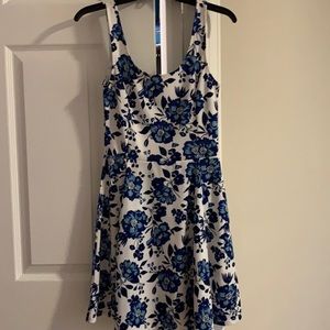 Blue & white floral skater dress